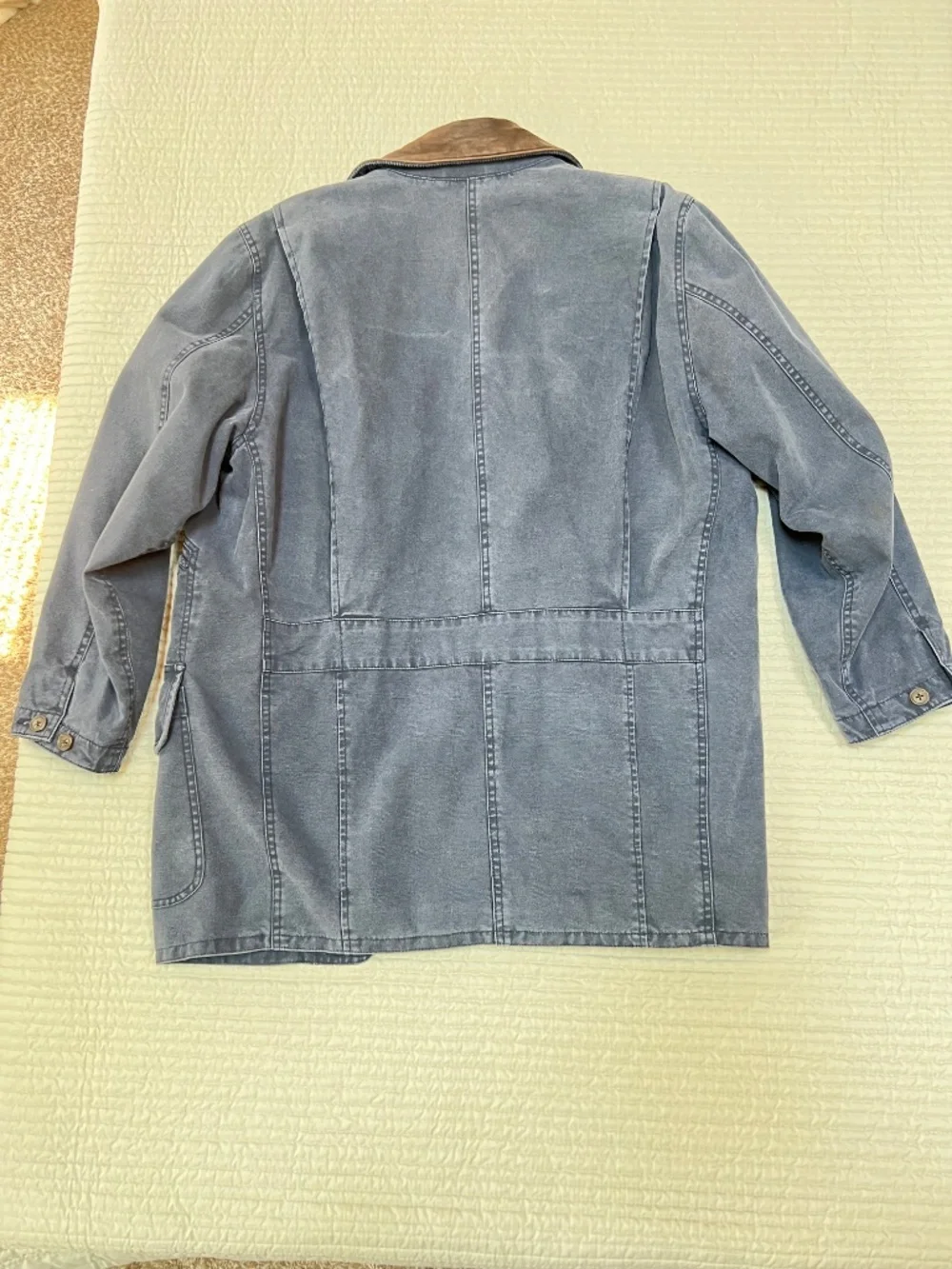 Vintage 90s Banana Republic Barn Coat Leather Collar Navy XS